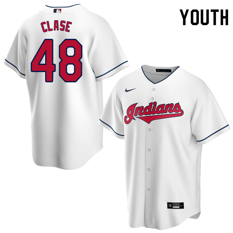 Nike Youth #48 Emmanuel Clase Cleveland Indians Baseball Jerseys Sale-White